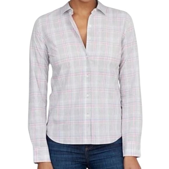 UNTUCKit Women's Chasseles Grey Pink Blue Plaid Shirt Button Up Long Sleeves 6 - Picture 1 of 9